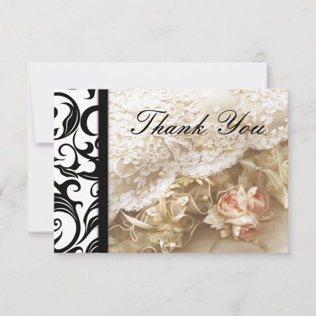Black Swirl Wedding Thank You Card (Front)
