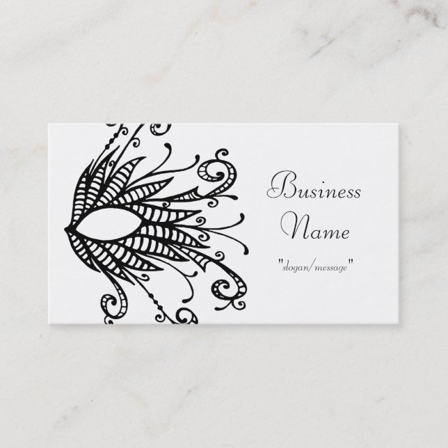 Black Swirled Mask Design Business Card (Front)