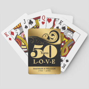 Black Swirls and Damask Wedding Anniversary Playing Cards