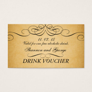 Black Swirls Damask Vintage Wedding Drink Voucher