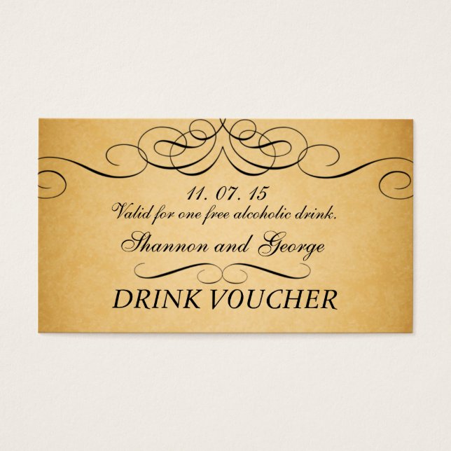 Black Swirls Damask Vintage Wedding Voucher de boi (Devant)