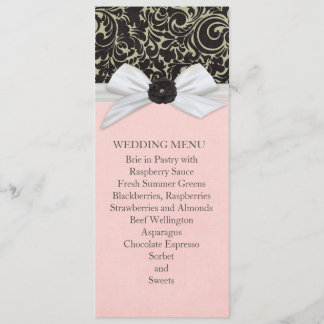 Black Swirls Floral Ribbon Damask Wedding Menu