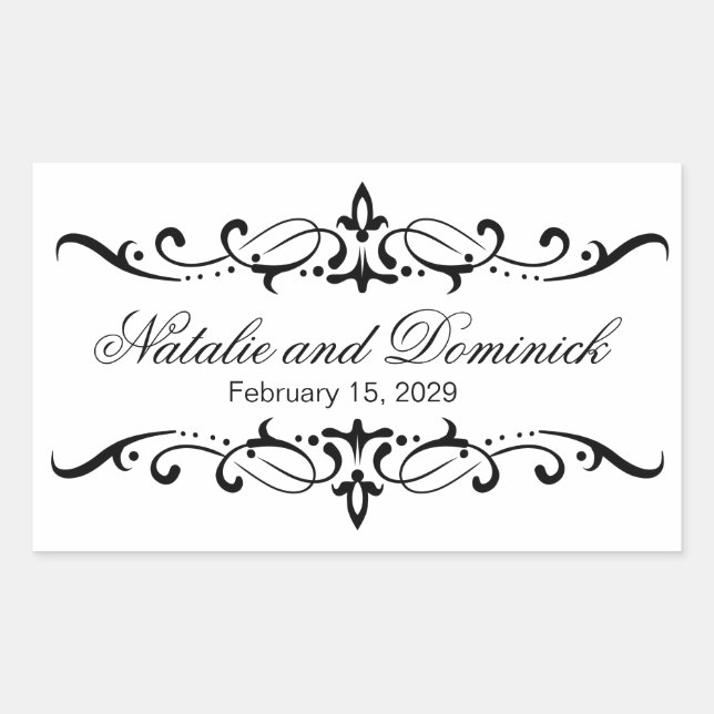 Black swirls Wedding Monogram Logo Sticker (Front)