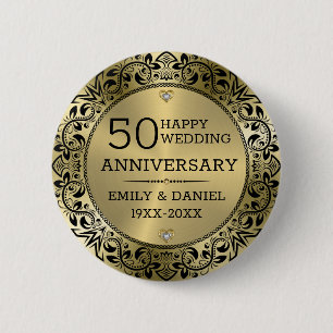 Black swirly frame 50th wedding anniversary 2 inch round button