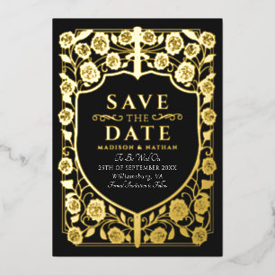 Black Sword Shield Medieval Monogram Save the Date