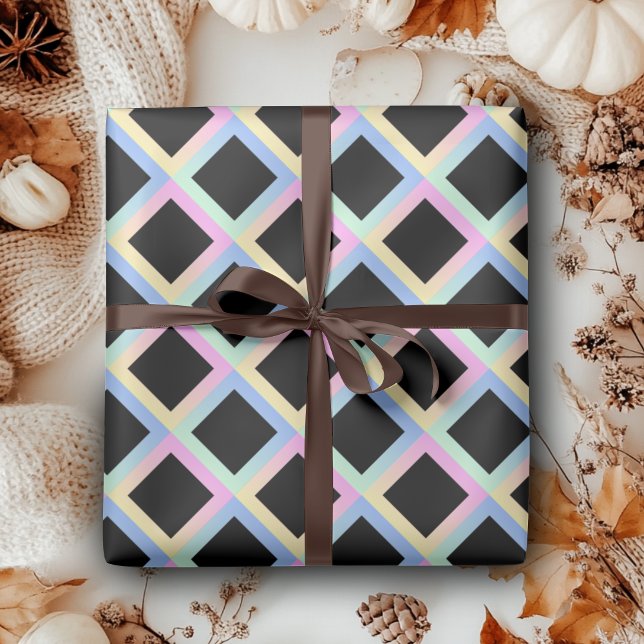 Black Symmetric Diamonds with Gradient Frames Wrapping Paper (Creator Uploaded)