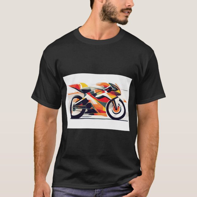 Black t-shirt with a bold motorcycle design. (Devant)