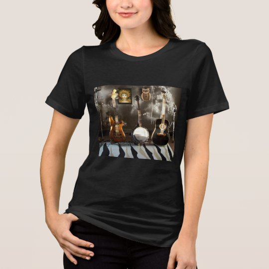 Black T-Shirt with Guitars, Banjo and Fairy Poster