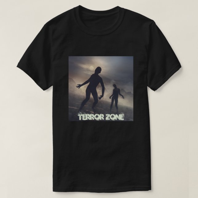 black T-shirt with illustration of zombies (Design Front)