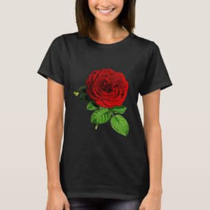 Black T-Shirt with Red Rose