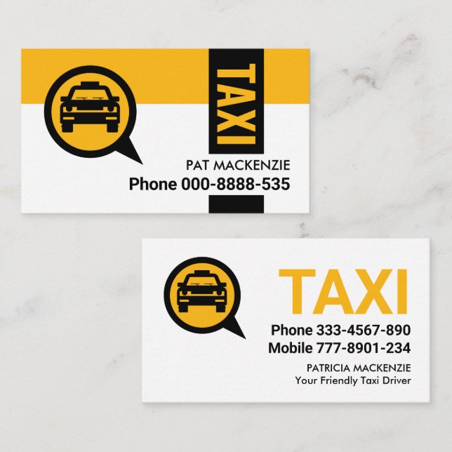 Black Tab On Yellow Taxi Layer Business Card (Front/Back)