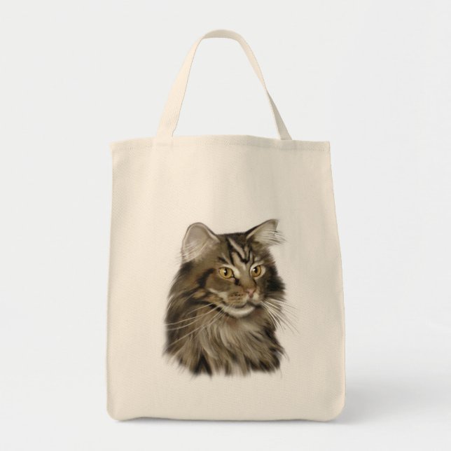 Black Tabby Maine Coon Cat Tote Bag (Front)