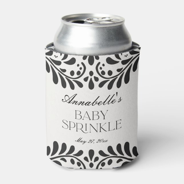 Black Talavera Tile Spanish Fiesta Baby Sprinkle Can Cooler (Can Front)