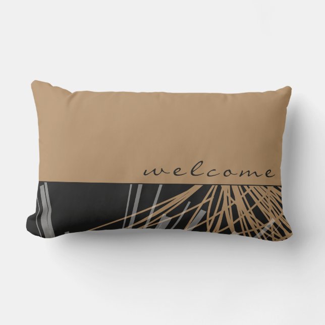 Black & Tan Abstract Ribbons | Welcome Lumbar Pillow (Front)
