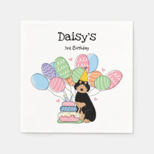 Black Tan Aussiedoodle Dog Birthday Party Paper  Napkin