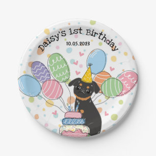 Black Tan Brussels Griffon Dog Birthday Party Paper Plate