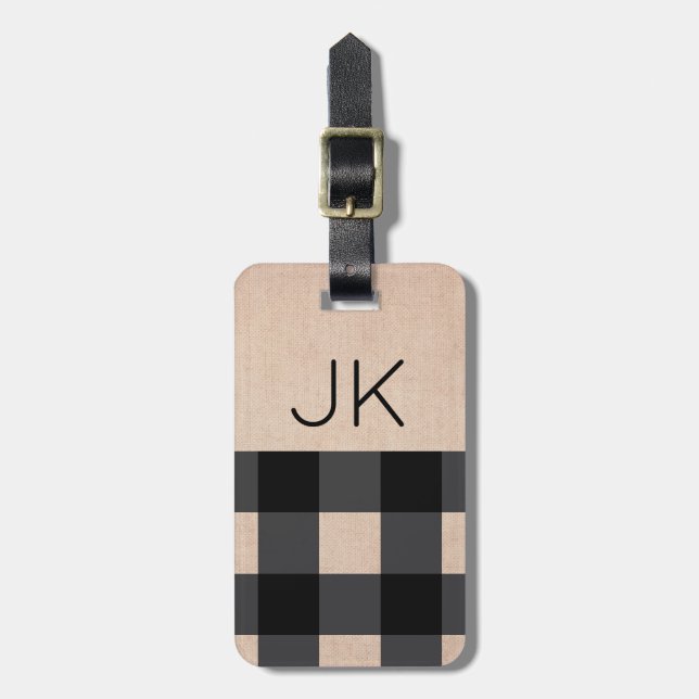 Black & Tan Buffalo Plaid Monogram Luggage Tag (Front Vertical)