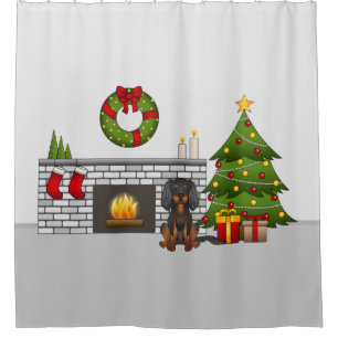 Black & Tan Cavalier Dog In A Christmas Room