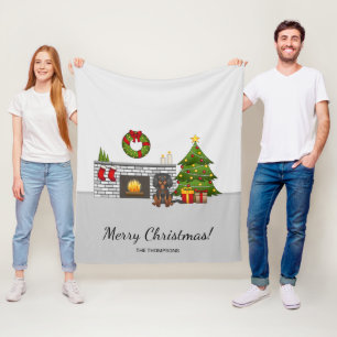 Black & Tan Cavalier In A Christmas Room & Text Fleece Blanket