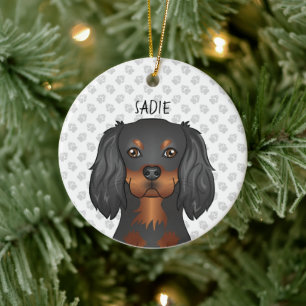 Black & Tan Cavalier King Charles Dog Head & Name Ceramic Ornament