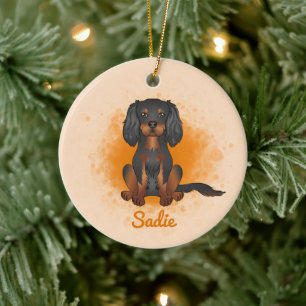 Black & Tan Cavalier King Charles Dog On Orange Ceramic Ornament