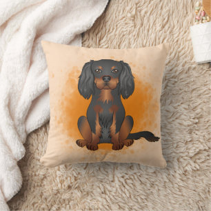 Black & Tan Cavalier King Charles Dog On Orange Throw Pillow
