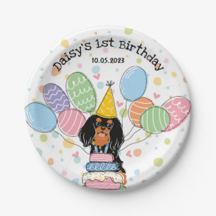 Black Tan Cavalier King Charles Spaniel Birthday Paper Plate