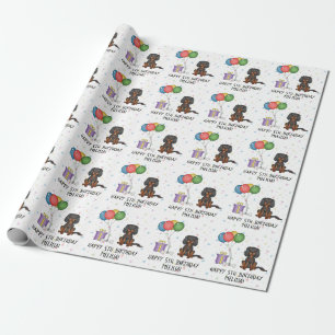 Black & Tan Cavalier King Charles Spaniel Birthday Wrapping Paper