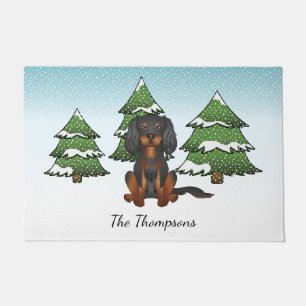 Black Tan Cavalier King Charles Spaniel In Winter Doormat