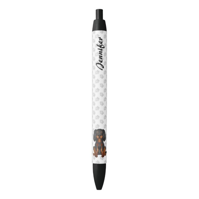 Black & Tan Cavalier King Charles Spaniel & Name Black Ink Pen (Front Vertical)