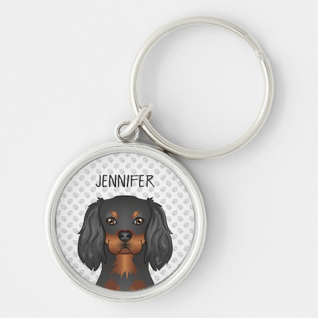 Black & Tan Cavalier King Charles Spaniel & Name Keychain (Front)