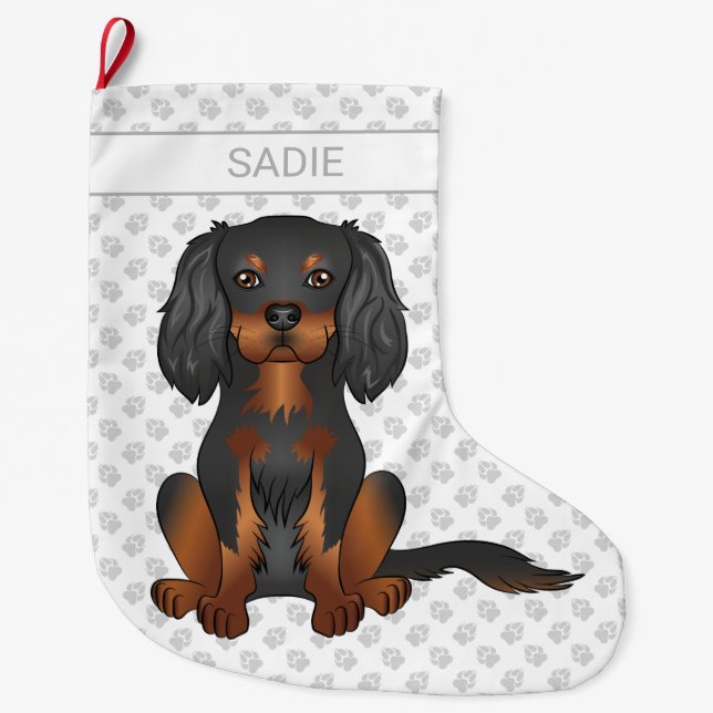 Black & Tan Cavalier King Charles Spaniel & Name Large Christmas Stocking (Front)