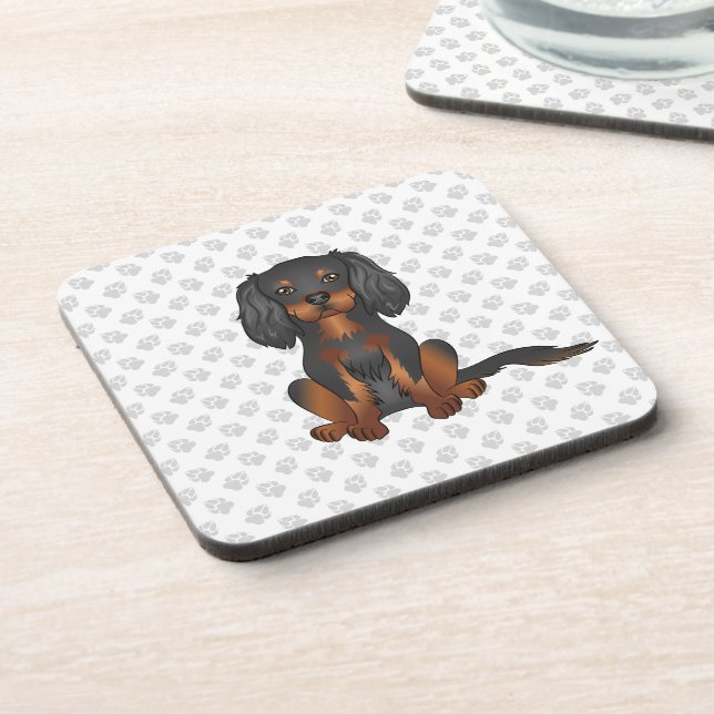 Black & Tan Cavalier King Charles Spaniel & Paws Coaster (Left Side)