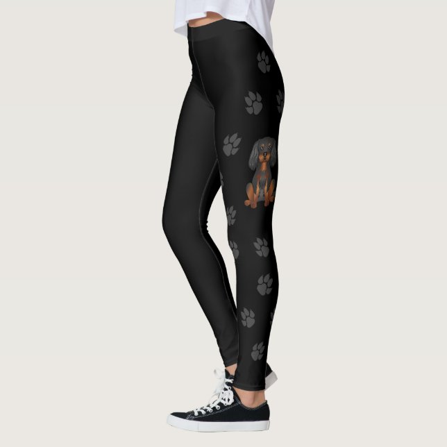Black & Tan Cavalier King Charles Spaniel & Paws Leggings (Left)