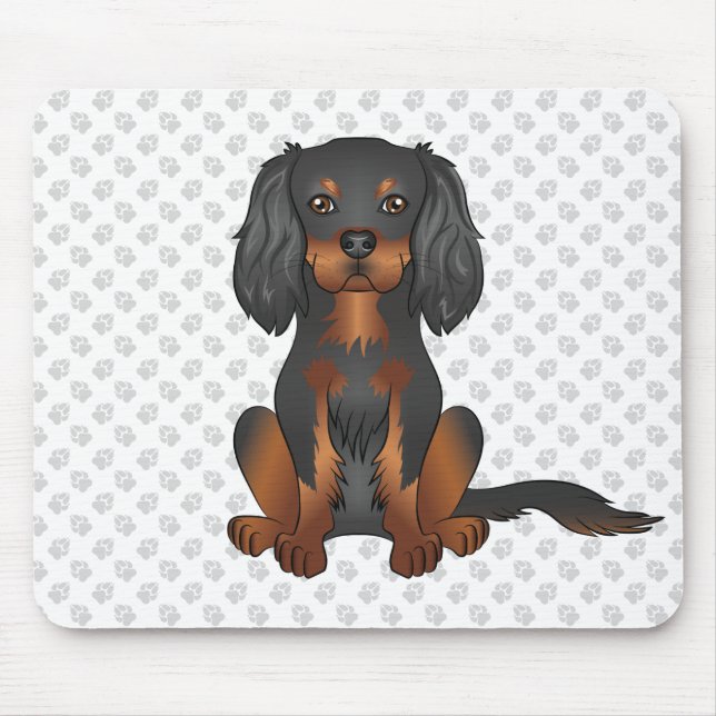 Black & Tan Cavalier King Charles Spaniel & Paws Mouse Pad (Front)