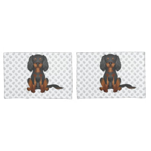 Black & Tan Cavalier King Charles Spaniel & Paws Pillowcase