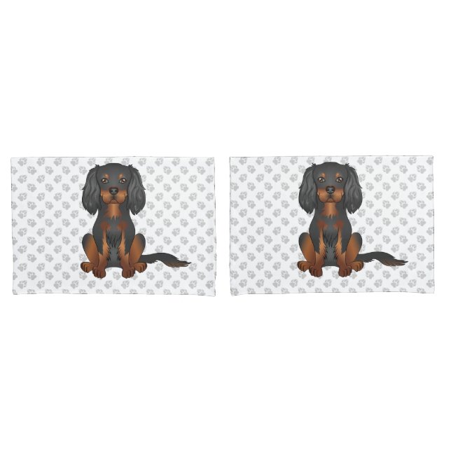 Black & Tan Cavalier King Charles Spaniel & Paws Pillowcase (Front-Set)
