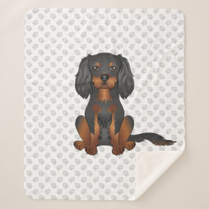 Black & Tan Cavalier King Charles Spaniel & Paws Sherpa Blanket