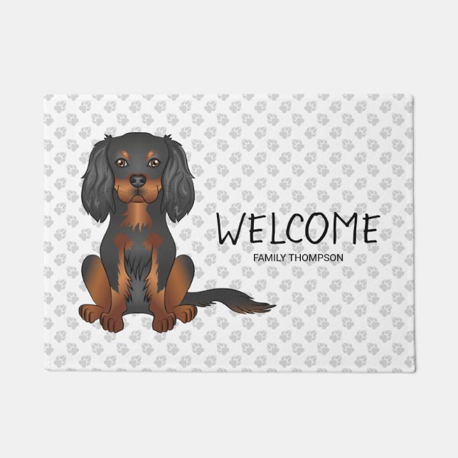 Black & Tan Cavalier King Charles Spaniel & Text Doormat (Front)