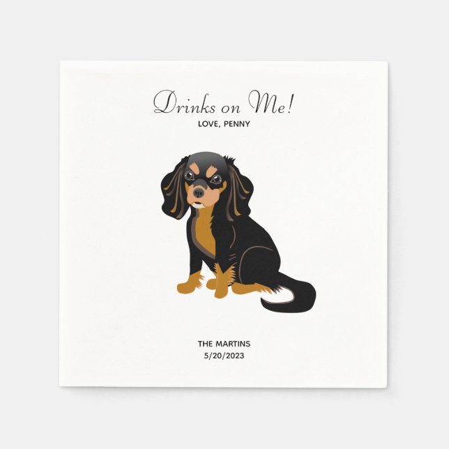 Black Tan Cavalier Wedding Cocktail Napkins (Front)