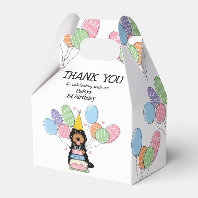 Black Tan Cockapoo Cavapoo Birthday Thank You Favor Box (Front Side)