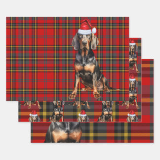 Black Tan Coonhound Christmas Dog Holiday Plaid Wrapping Paper Sheet