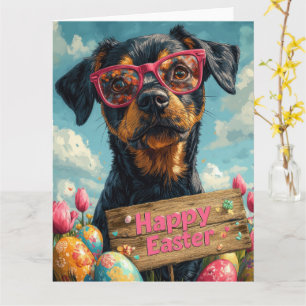 Black Tan Coonhound Easter Eggs Card