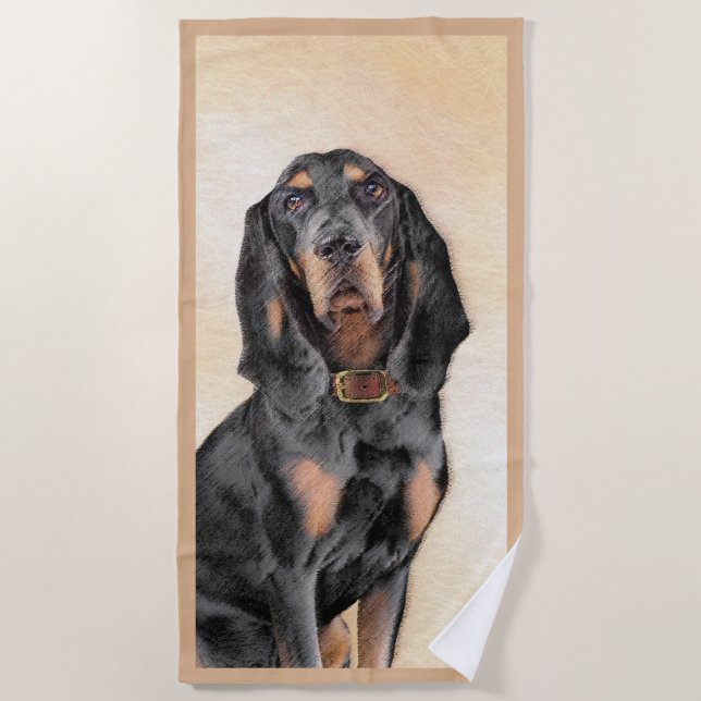Black & Tan Coonhound Painting - Original Dog Art Beach Towel (Front)