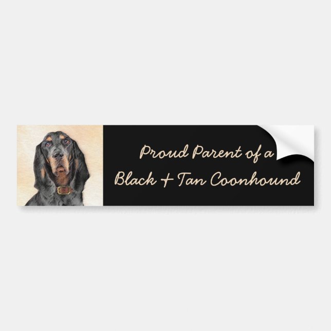 Black & Tan Coonhound Painting - Original Dog Art Bumper Sticker (Front)