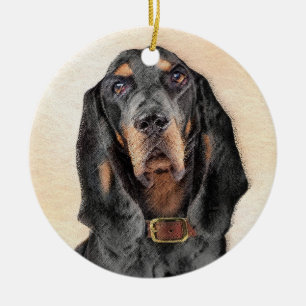 Black & Tan Coonhound Painting - Original Dog Art Ceramic Ornament