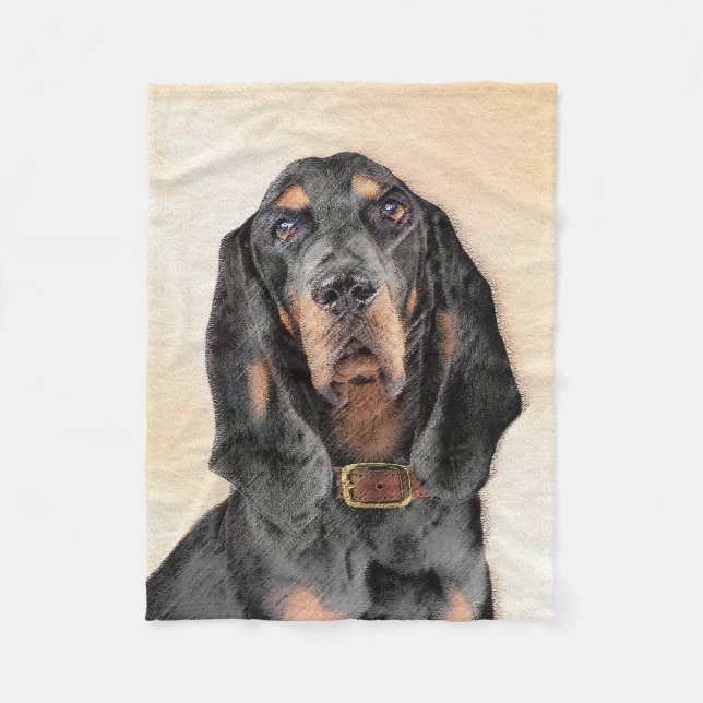 Black & Tan Coonhound Painting - Original Dog Art Fleece Blanket (Front)