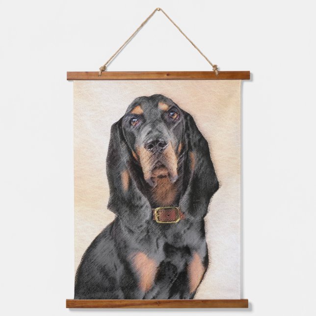 Black & Tan Coonhound Painting - Original Dog Art Hanging Tapestry (Front)