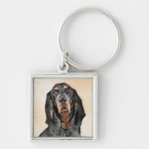 Black & Tan Coonhound Painting - Original Dog Art Keychain