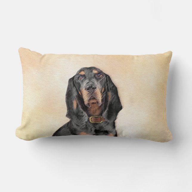 Black & Tan Coonhound Painting - Original Dog Art Lumbar Pillow (Front)